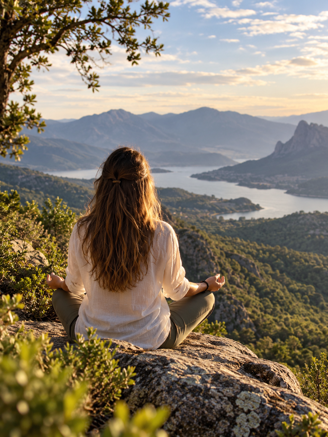 Persona en meditación durante un viaje de autoconocimiento
